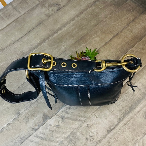 Vintage COACH Bleecker Crossbody Purse 10398 Black Leather Wide Stitch Tassles - Picture 5 of 12